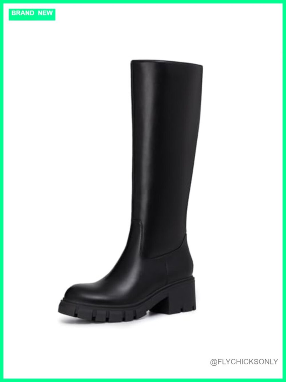 PU Leather Knee High Platform Boots Chunky Lug Sole Tall Fall